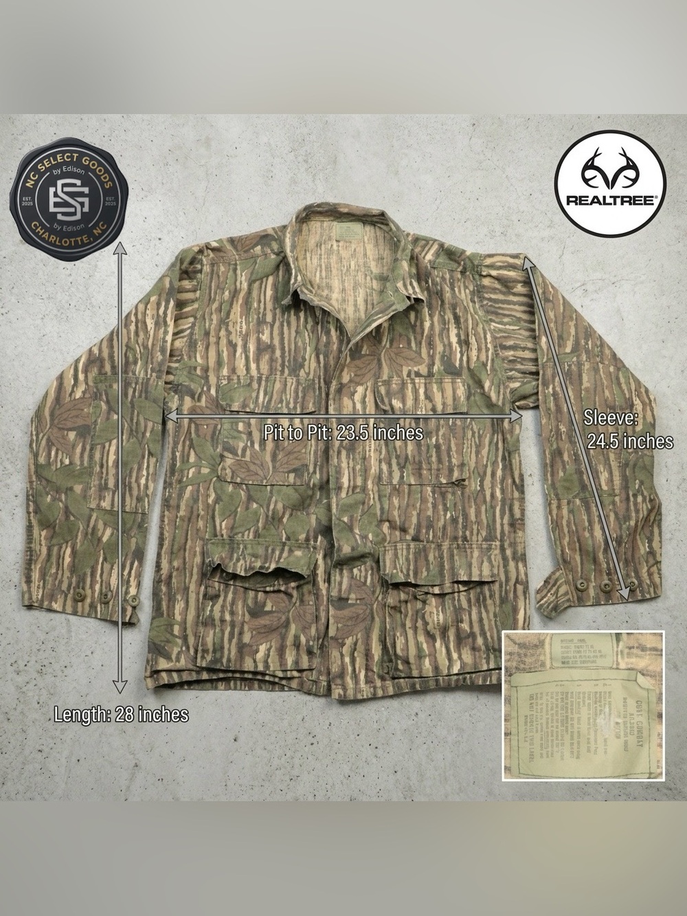 Vtg Atlanco Realtree Camo BDU Combat Coat Jacket Medium Long 100% Cotton